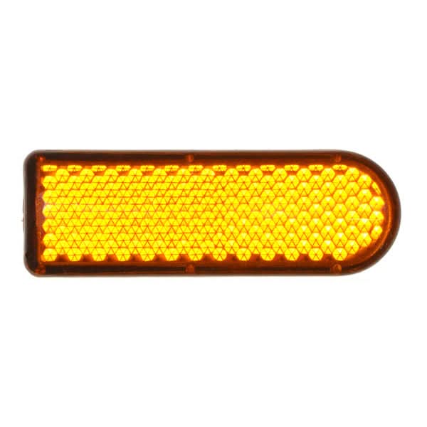 Close-up of the Amber Side Reflector for the Pride Victory 9 (SC609/SC709) & Victory 10 (SC610/SC710) Mobility Scooters, featuring a textured surface with adhesive backing for easy installation.