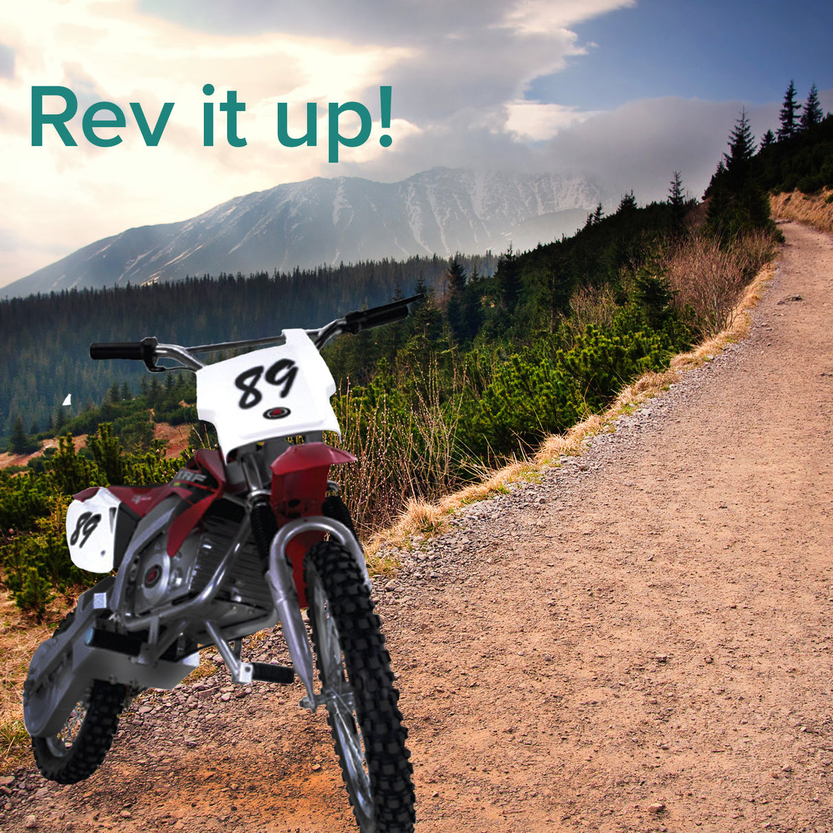 36 Volt Battery for Minimoto ATV, Go Kart, Jeep Dune Buggy, Maxii, & Motocross XRF500 displayed on a dirt road, showcasing its robust design and included wires and harness.