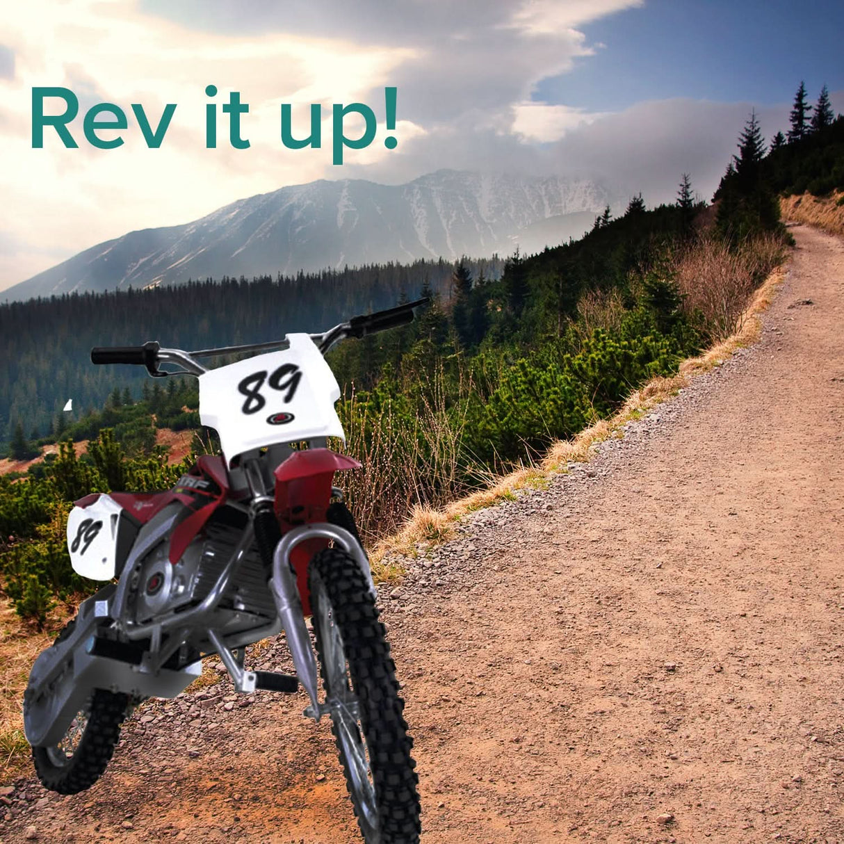 36 Volt Battery for Minimoto ATV, Go Kart, Jeep Dune Buggy, Maxii, & Motocross XRF500 displayed on a dirt road, showcasing its robust design and included wires and harness.