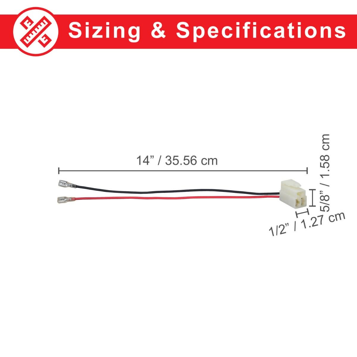 3-Pin, 2-Wire Battery Wiring Harness with Side-by-Side Pins for Razor Scooters, featuring black and red wires connected to two adjacent pins, with the top pin empty.