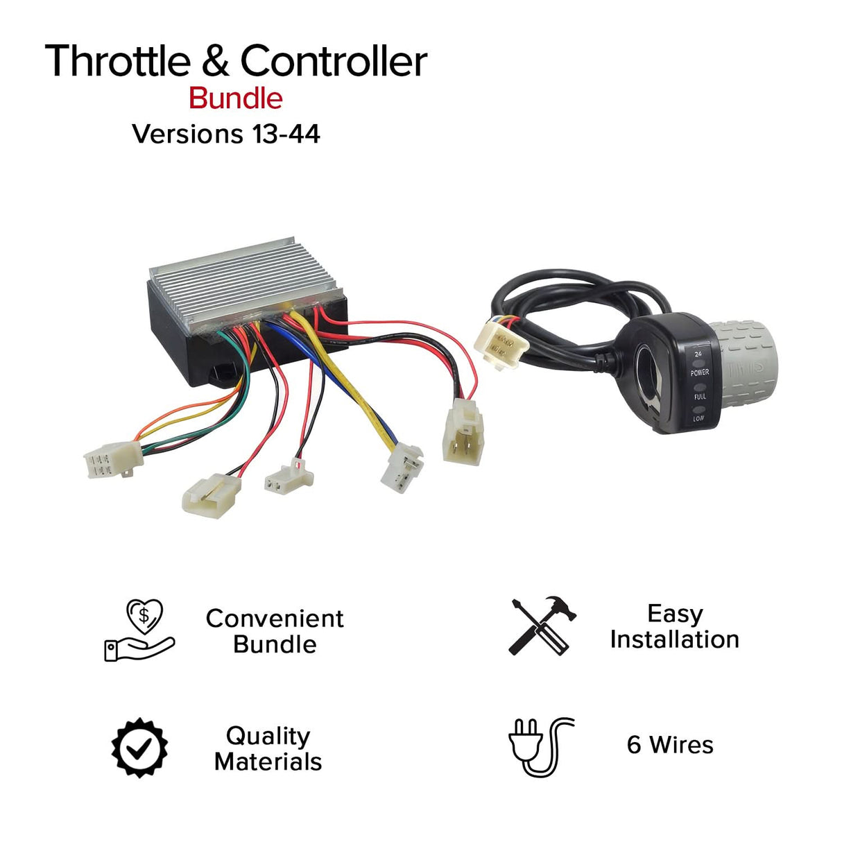 Razor Pocket Mod (Versions 13-44) HB2430-TYD6-FS 6-Wire Throttle & Control Module Bundle showing close-up details of the power cable, plug, and electrical components.