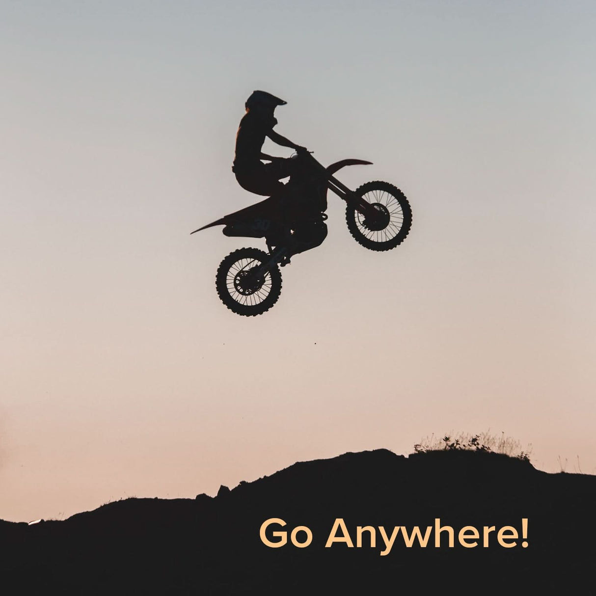 A person performs a jump on a dirt bike equipped with a 3.00-12 (80/100-12) Tire with JK620 Knobby Tread, suitable for Baja, Coolster, and Honda Dirt Bikes.