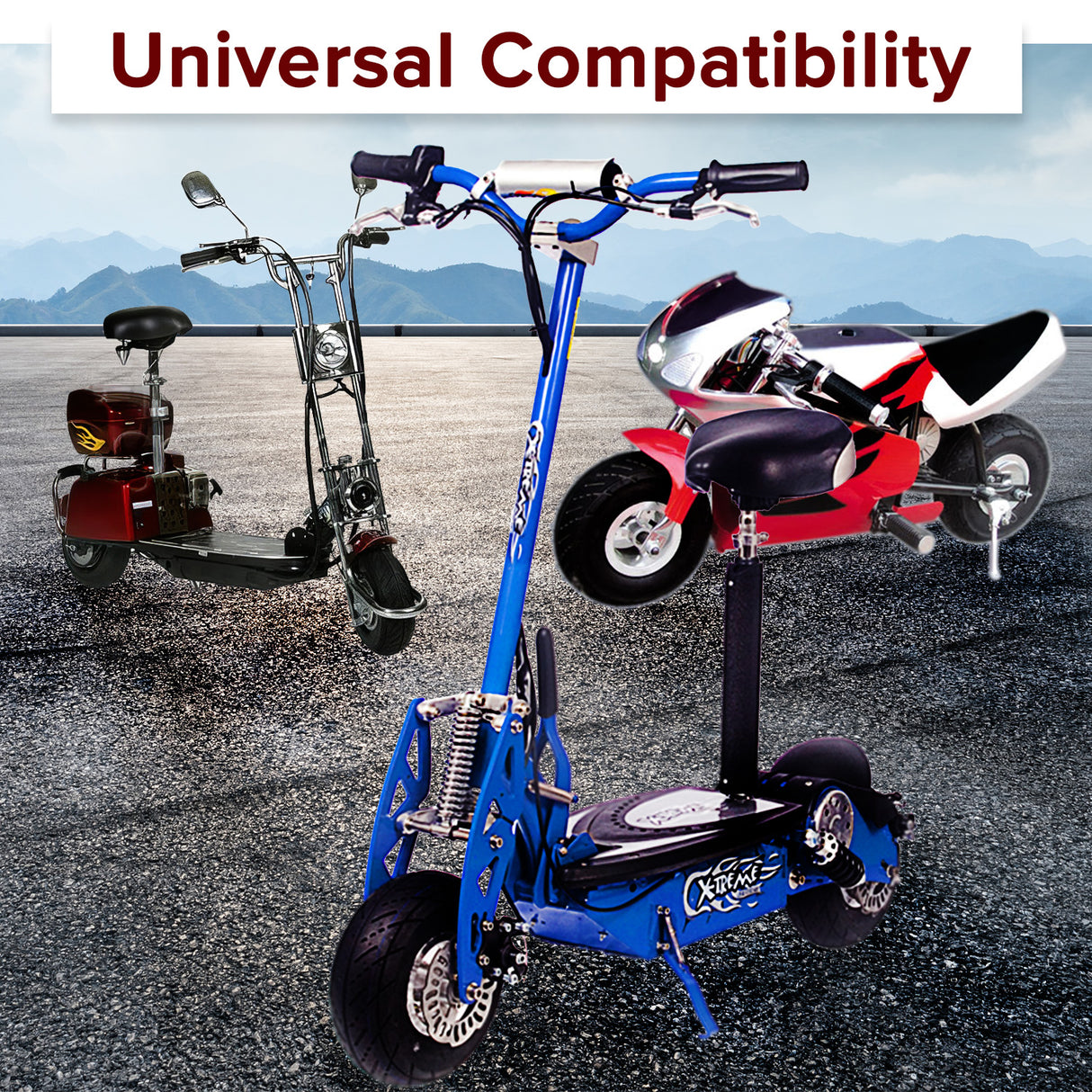 3.00-4 (10x3, 260x85) Tire for the Razor E300 Scooter (Versions 1-40) shown with a close-up of the wide, smooth tire tread, suitable for various scooter models and utility equipment.