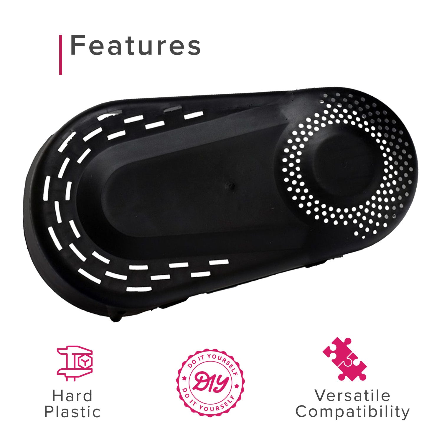 Plastic Torque Converter Clutch Cover for Go Karts & Mini Bikes, made of black plastic with multiple protective holes, designed to shield the torque converter, essential for 6.5 hp go-kart engines.