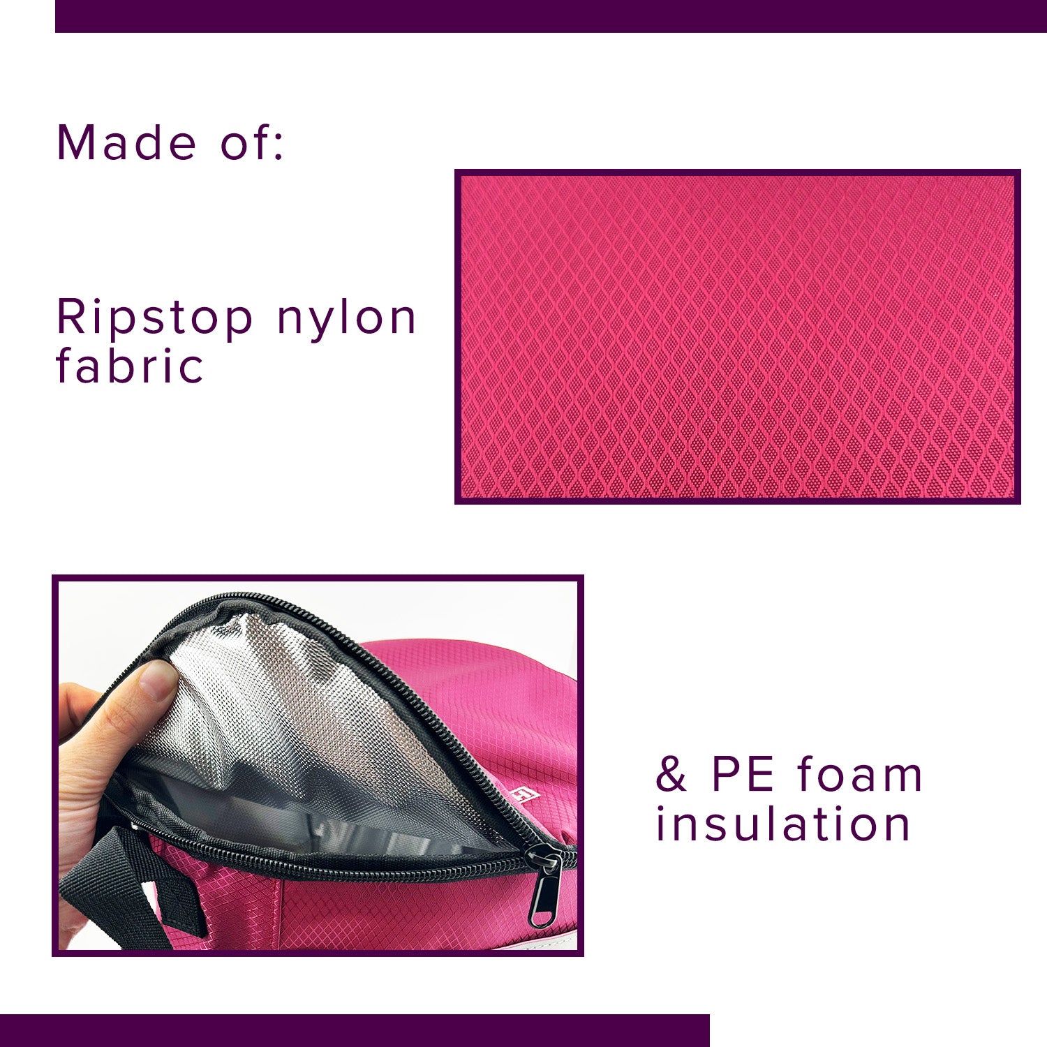 Close-up of an AlveyTech Insulated Front Basket Bag for Mobility Scooters, featuring a hand holding the bag, highlighting its zippered main compartment.