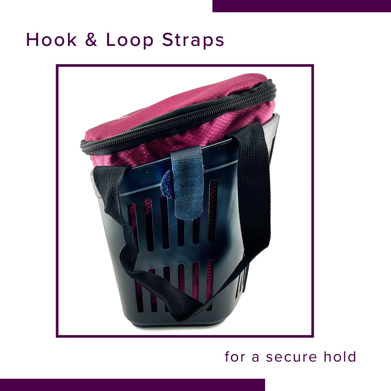 Insulated Front Basket Bag for Mobility Scooters, showcasing a close-up of its durable ripstop polyester material and zippered main compartment, designed to fit common mobility basket brands.