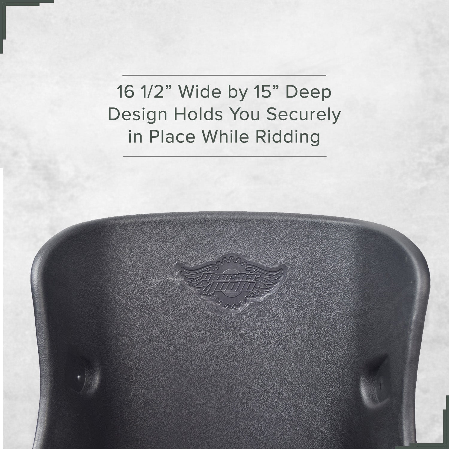 Seat for the Monster Moto / Mega Moto MM-K80 80cc Go-Kart: Black plastic bucket seat with logo and safety belt slots designed to securely support the rider.