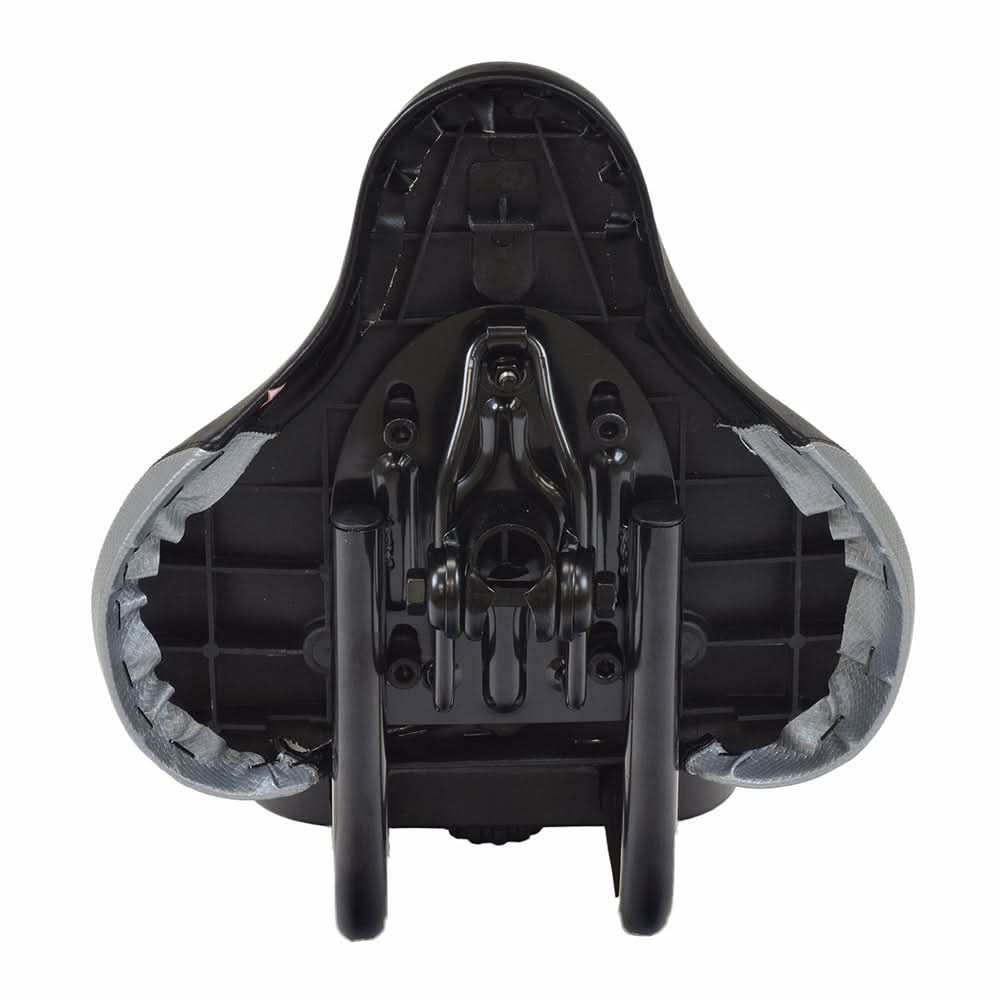 Backrest Saddle Seat for Bikes & Scooters (Blemished) featuring a black seat with a grey cushion and an adjustable backrest, ideal for enhancing comfort on various adult trikes and scooters.