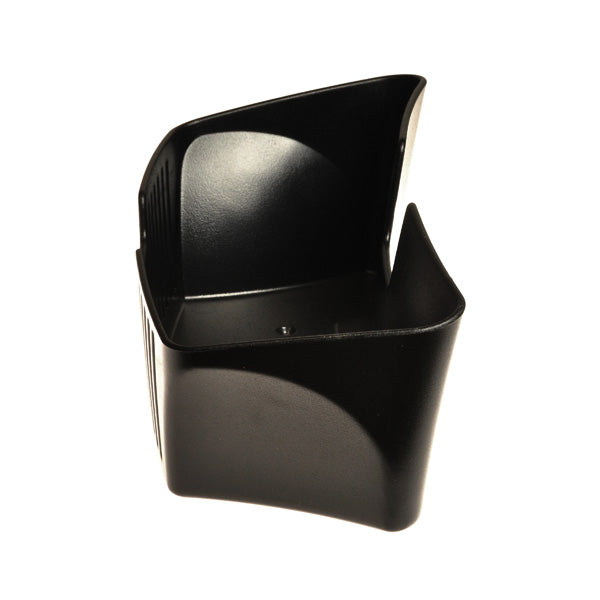 Basket for the Go-Go Go Chair, a black plastic object with a lid, designed to attach seamlessly to the chair.