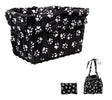 Basket Liner & Carrying Sack with Drawstring featuring white paw prints on a black background, designed for bike or scooter baskets, with a drawstring closure for easy conversion into a carry bag.