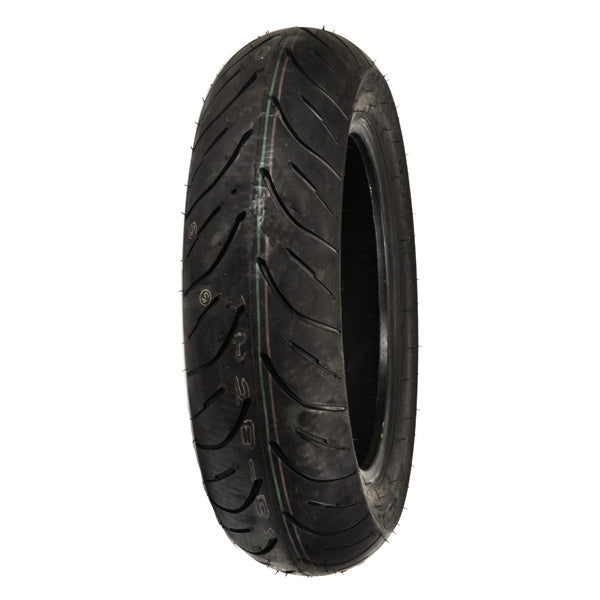 Bridgestone 150/70-13 M/C HOOP B02R Rear Tire for 2006 - Current Suzuki Burgman 400, featuring a close-up of its classic low-siped street-style tread pattern designed for urban commuting.