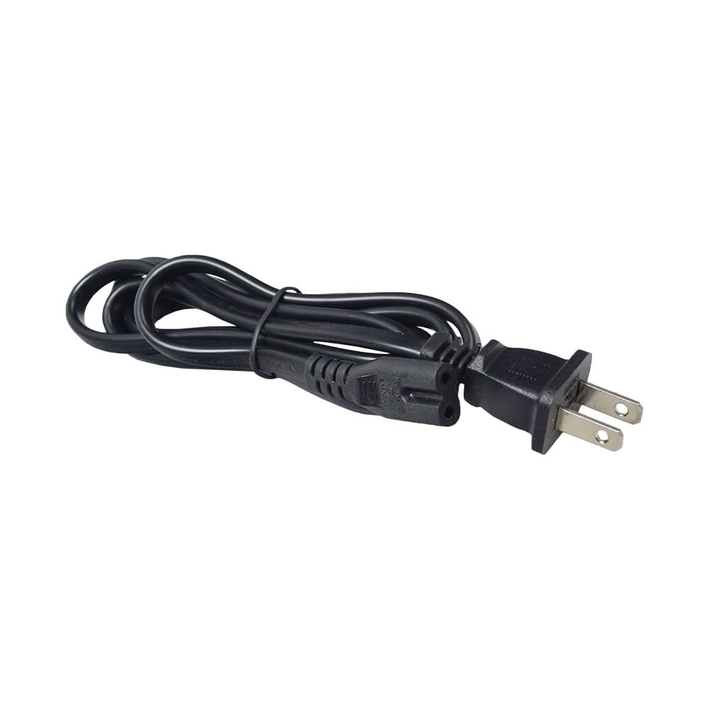 36 Volt 1.5 Amp XLR Battery Charger with Modified 3-Pin Connector, showing a close-up of the black power cord with two plugs, suitable for Mongoose and IZIP electric bicycles.
