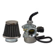 49cc & 72cc ATV & Dirt Bike Carburetor for Baja Dirt Runner DR49 & DR70 & Warrior WR49, shown with a close-up of its air filter and metal components for enhanced engine performance.
