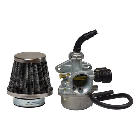 49cc & 72cc ATV & Dirt Bike Carburetor for Baja Dirt Runner DR49 & DR70 & Warrior WR49, shown with a close-up of its air filter and metal components for enhanced engine performance.
