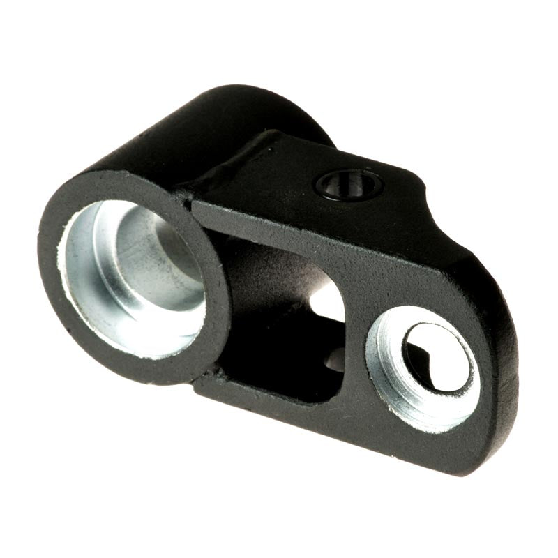 Front Caster Barrel Weldment for the Jazzy 600, showing a close-up of the robust steel sleeve that holds the caster assembly's shaft and bearings, resembling a bicycle head tube.