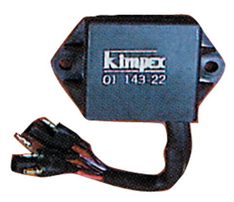 CDI Module for Arctic Cat Snowmobiles (1976-1979) shown close-up, featuring a black electronic device with connected wires, suitable as an exact electrical replacement with universal chassis and original mounting adapters.