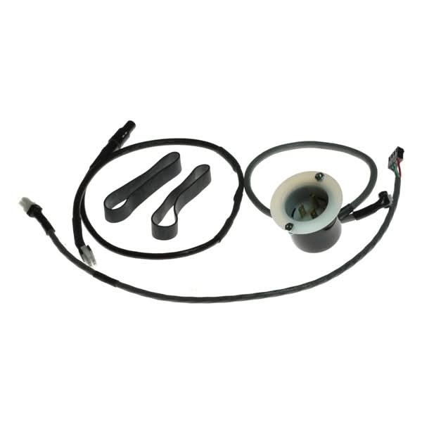 24 Volt 6.0 Amp CS1204L On-Board Battery Charger with Wiring Harnesses for Older Versions of the Amigo eXcite Power Chair, showing black cable, white round component, and mounting straps.