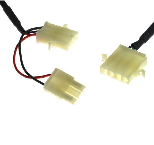 Close-up of a 24 Volt 3.0 Amp On-Board Charger for the Amigo Fiesta III, featuring a white electrical connector and black handle.