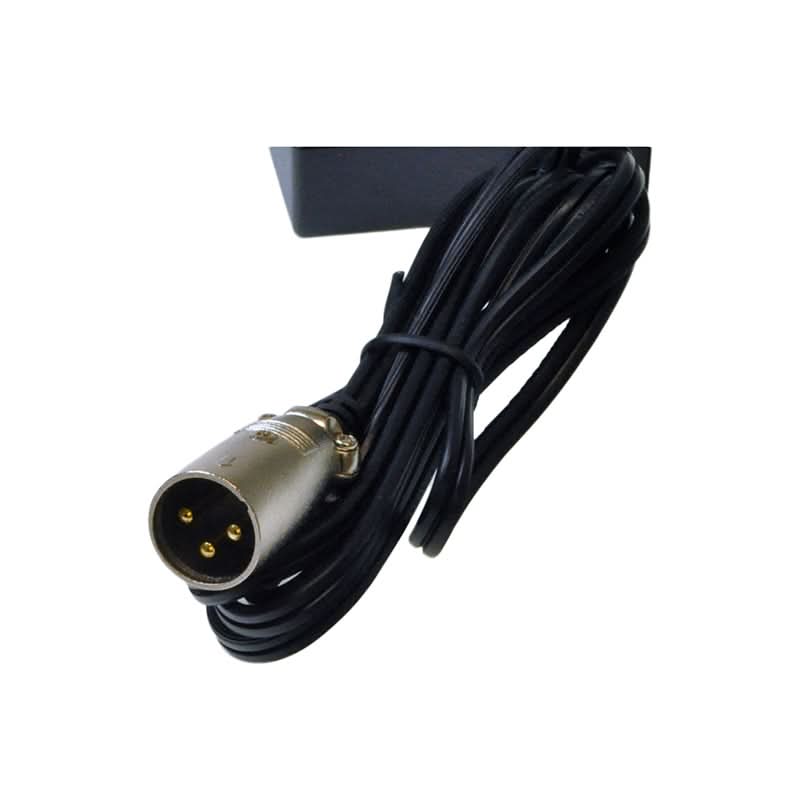36 Volt 1.5 Amp XLR Battery Charger with Modified 3-Pin Connector, black cable with a silver connector, compatible with 36 volt Mongoose and IZIP electric bicycles.