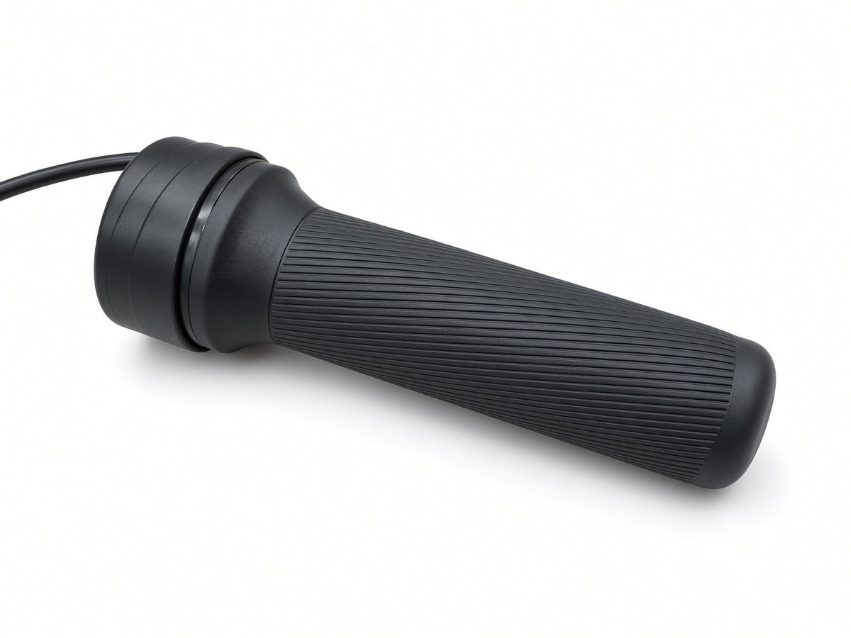 Ribbed rubber twist grip on the Coleman EVB200 throttle assembly