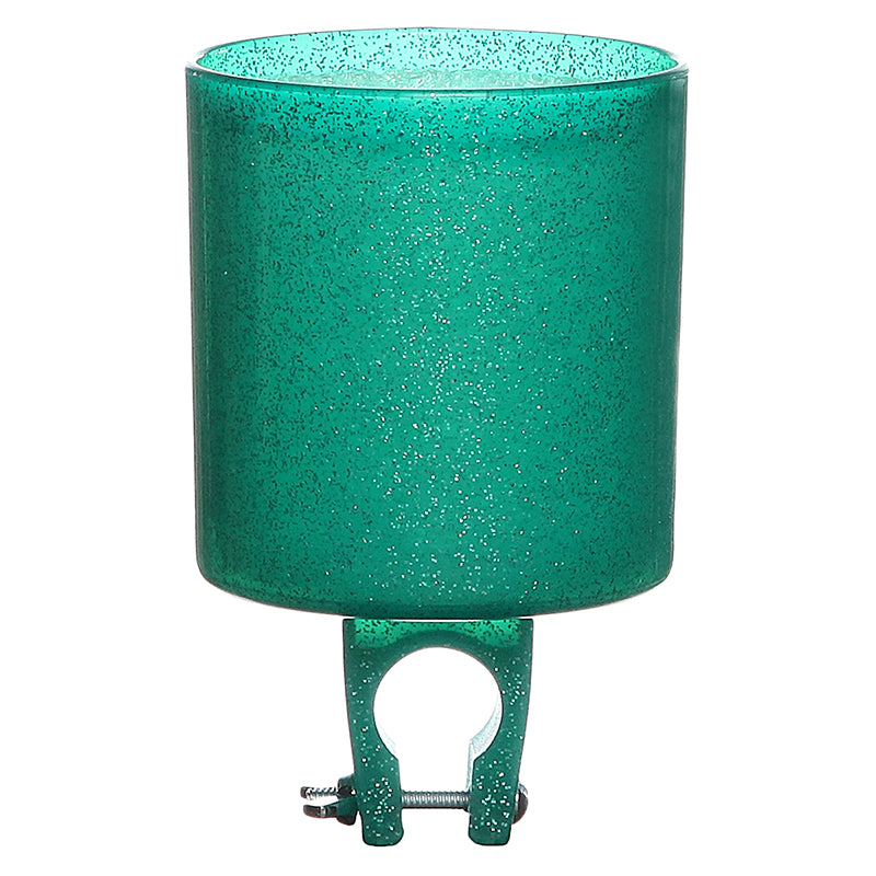 Cruiser Candy Sparkles Cup Holder: A glittery cylindrical cup holder with a clip, perfect for mounting on your bike handlebar to carry your coffee cup, water bottle, or soda can.