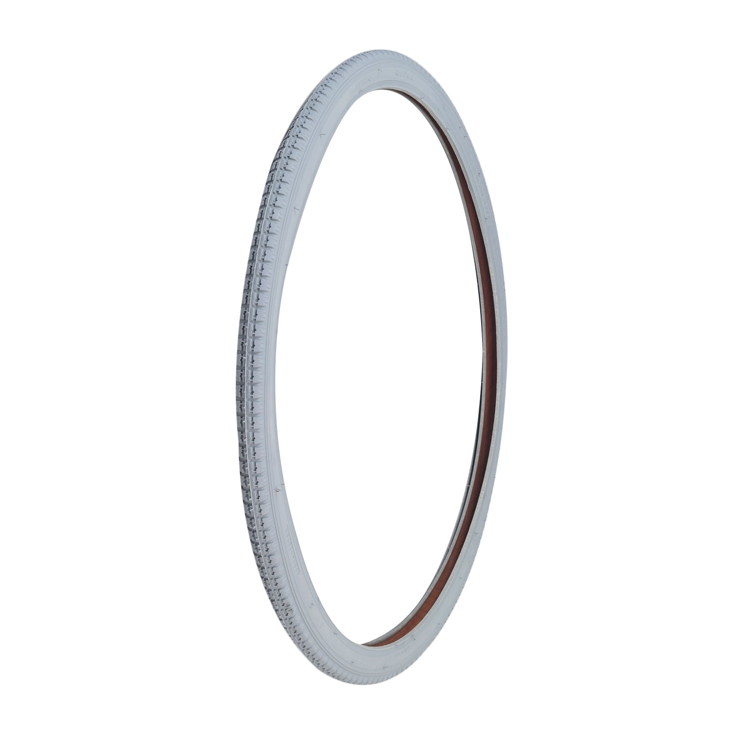 24x1-3/8 (37-540) Gray Pneumatic Wheelchair Tire with C63 Tread featuring a distinctive red stripe along its white surface.