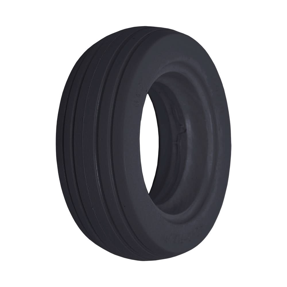 6x2 (150x50) AeroFlex Solid Urethane Mobility Tire with 4-Rib Tread, featuring a black synthetic rubber with a central hole, suitable for user-propelled and assisted wheelchairs.