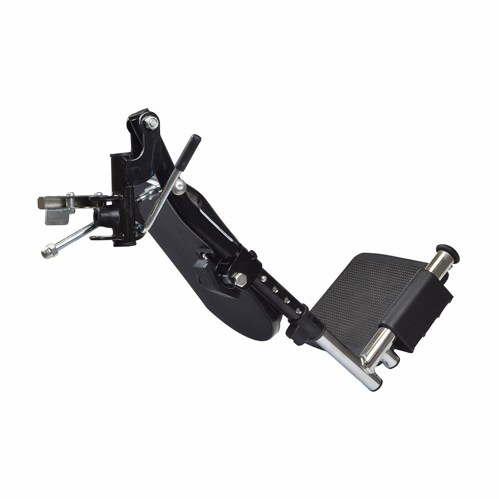 Swing-Away Elevating Legrests for Drive Medical Wheelchairs, featuring durable black footplates and silver chrome extension, designed for enhanced comfort and mobility in various Drive Medical wheelchair models.