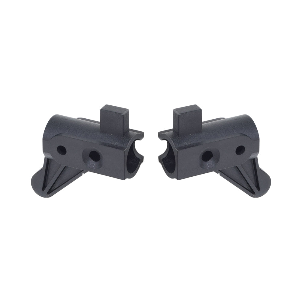 Backrest Pivot Brackets for Drive Medical Rollators (Set of 2) – Close-up view of two black plastic parts with holes, designed as replacement backrest pivot brackets for rollators.