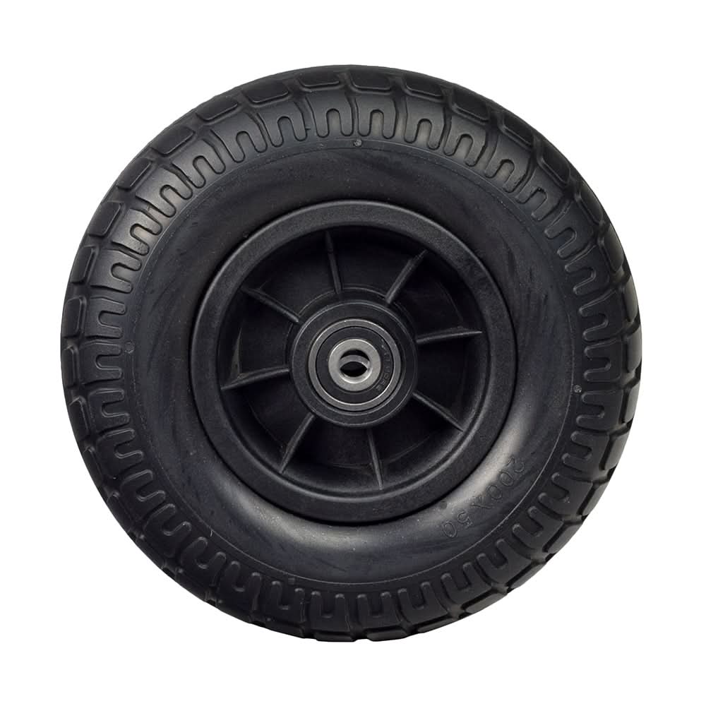 200x50 Front Wheel Assembly with 6200RS Bearings for the Drive Medical Phoenix 3 Scooter, featuring a solid black tire and metal center hub, designed for the 3-wheel version.