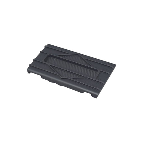 Motor Cap for Drive Delta Series Beds: Close-up of a black rectangular hard plastic plate, measuring 6-5/8 long by 3 wide, designed for use on either end of the motor.