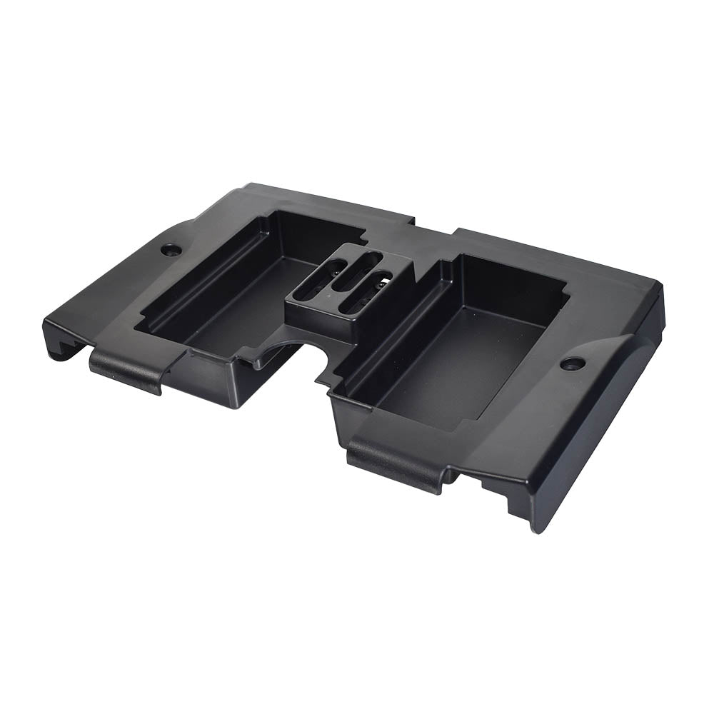 Battery Box Holder Shroud for Drive Medical Spitfire Scout & Scout DST Mobility Scooters, featuring a black plastic tray with holes, designed to house the battery box with a quick-release connection.