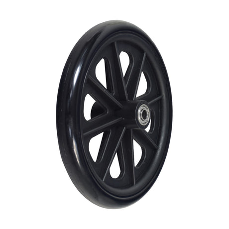 Rear Caster Wheel for the Drive Medical Adult Knee Walker, Go-Lite Bariatric Steel Rollator, & Cirrus IV Wheelchair; features a black wheel with a silver metal center and pre-installed 608ZZ bearings.