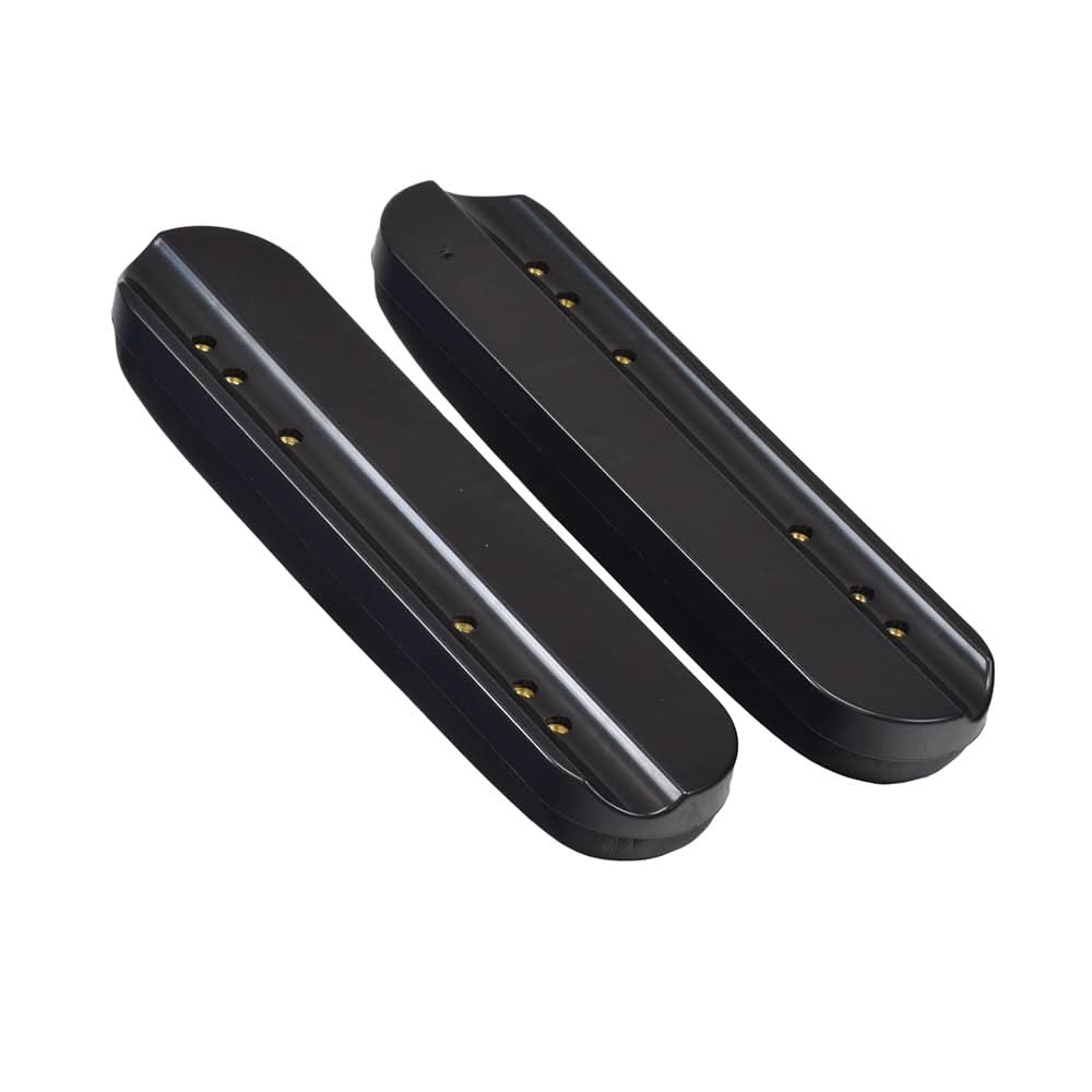 Desk Length Armrest Pads for the Drive Travelite Transport Chair (Pair) with mounting screws, shown as two black plastic pads designed to provide comfort and support on a transportation chair.