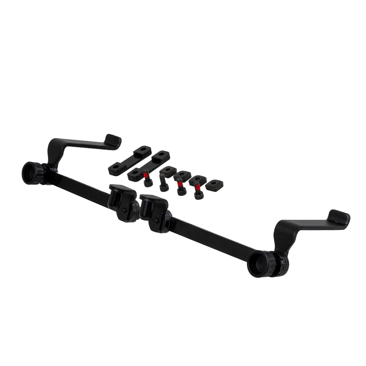 Lap Tray for the Quantum Q6 Edge, featuring durable poly-urethane material, adjustable connecting arms, mounting brackets, spacers, and screws. Ideal for enhanced space and usability on your mobility device.