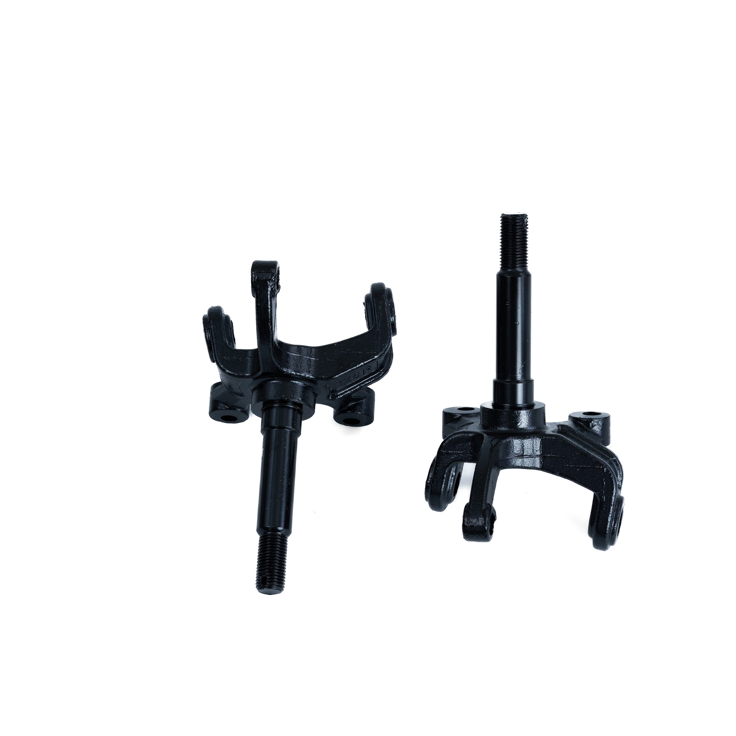 Spindle Wheel Mount Set (Left & Right) for the Coleman AT200-B ATV, featuring black metal spindles with long studs and threads, essential for front suspension.