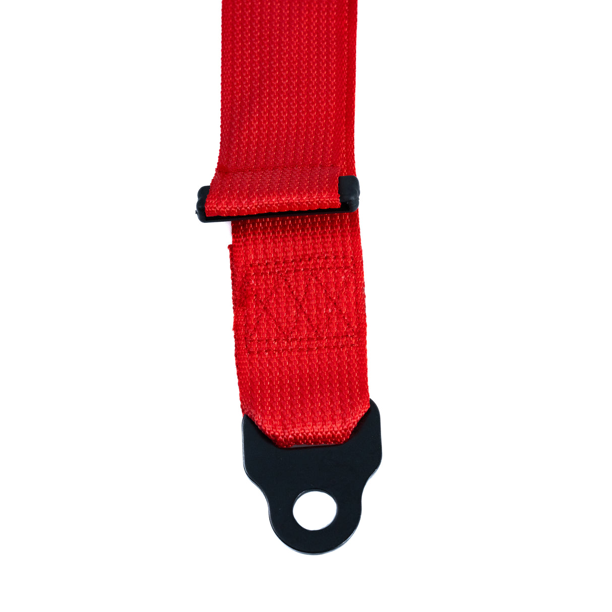 5-Point Seat Belt for Go-Karts with a black metal ring and red woven fabric, ensuring secure attachment with a 5-point harness system.