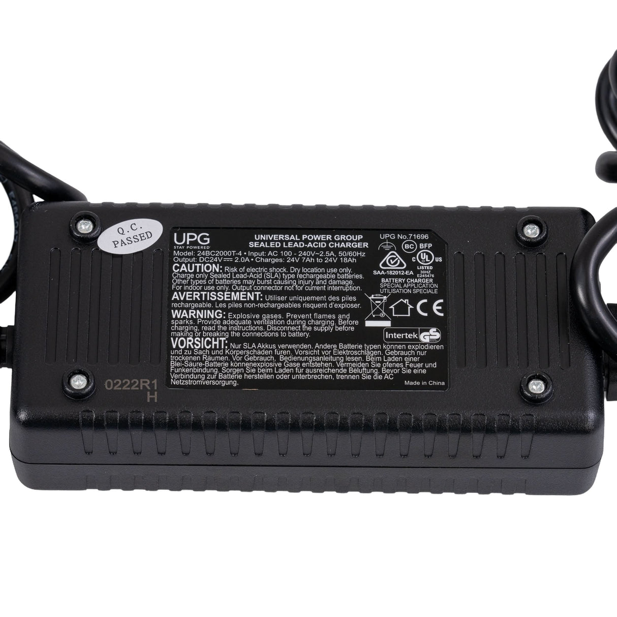 24 Volt 2.0 Amp XLR Battery Charger for Drive Medical Scout DST 3 & Scout DST 4 Mobility Scooters, showing a black power supply with wires, XLR connector, and white label.