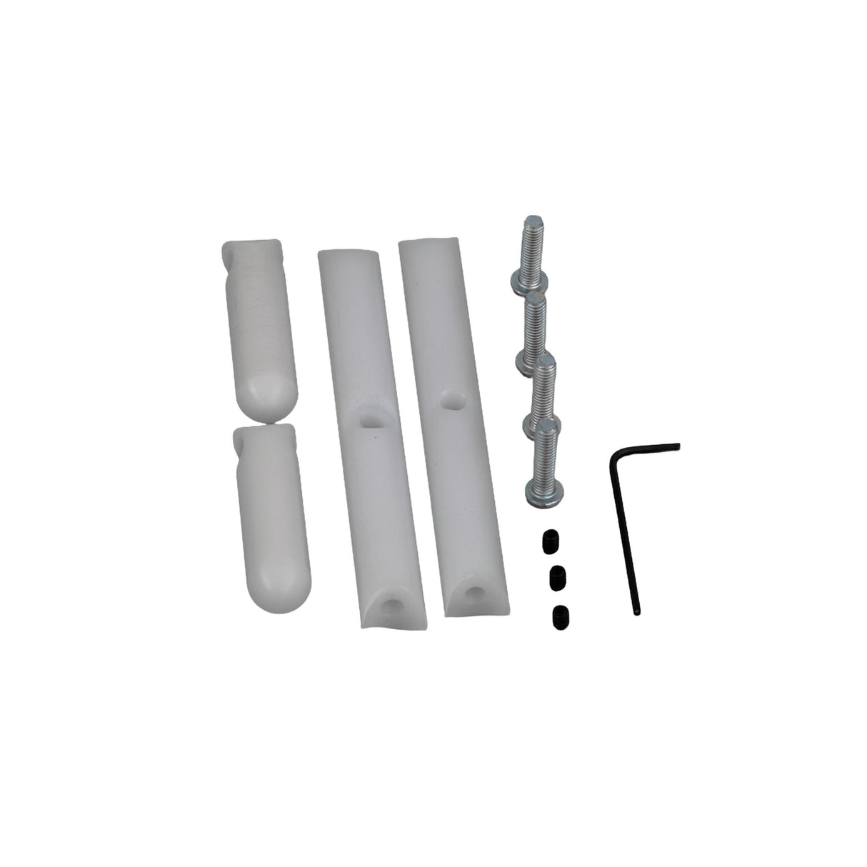 5-3/4 Goalpost Handle Joystick Extension for Invacare Power Chairs, featuring a white plastic handle with chain, screws, and an Allen wrench, designed for 3/8 diameter shafts.