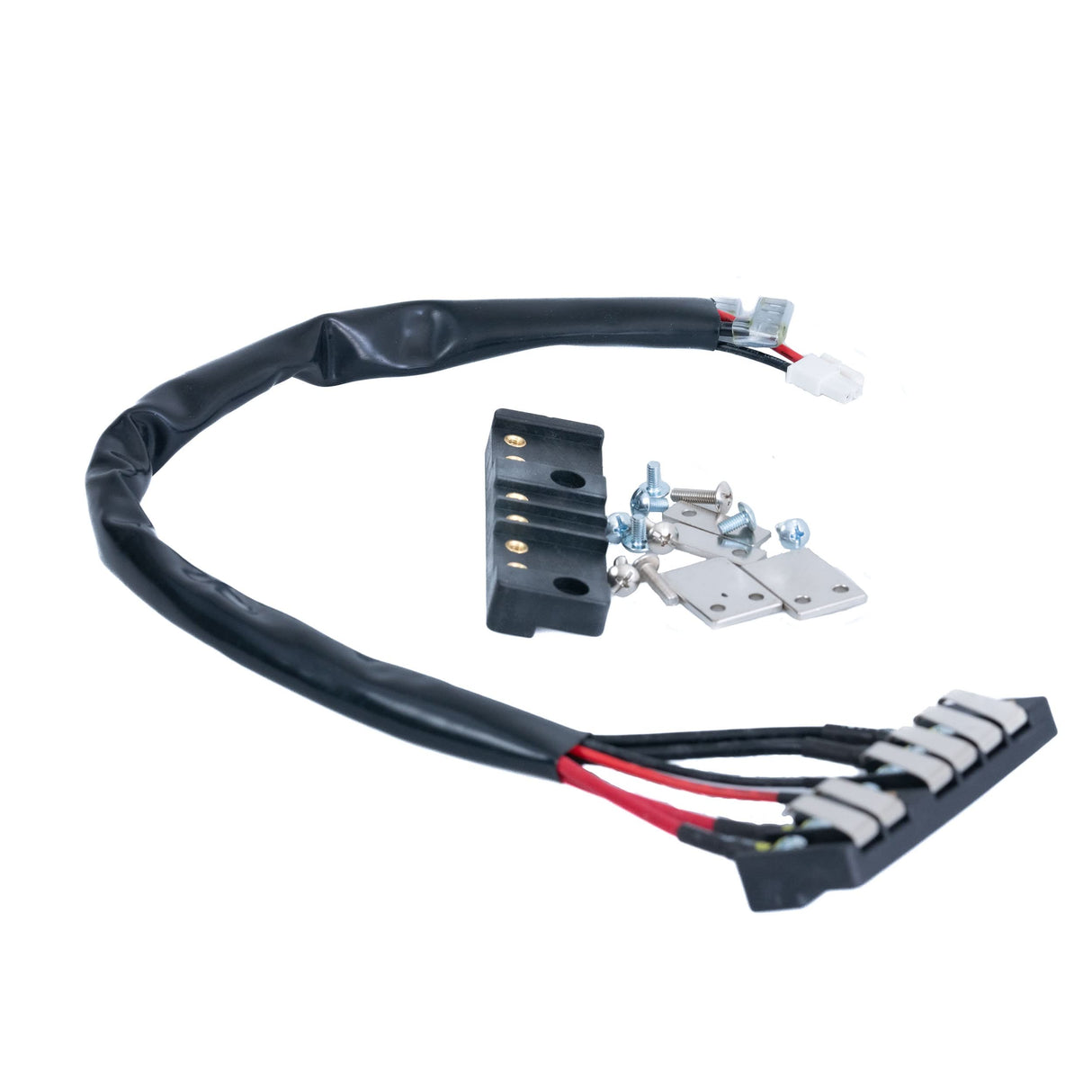 Connection Block Set, Rear & Front for Drive Medical Spitfire Scout SFSCOUT3/SFSCOUT4, Scout DST 3, and Scout DST 4 featuring black wire with red and white wires, metal connectors, and screws.