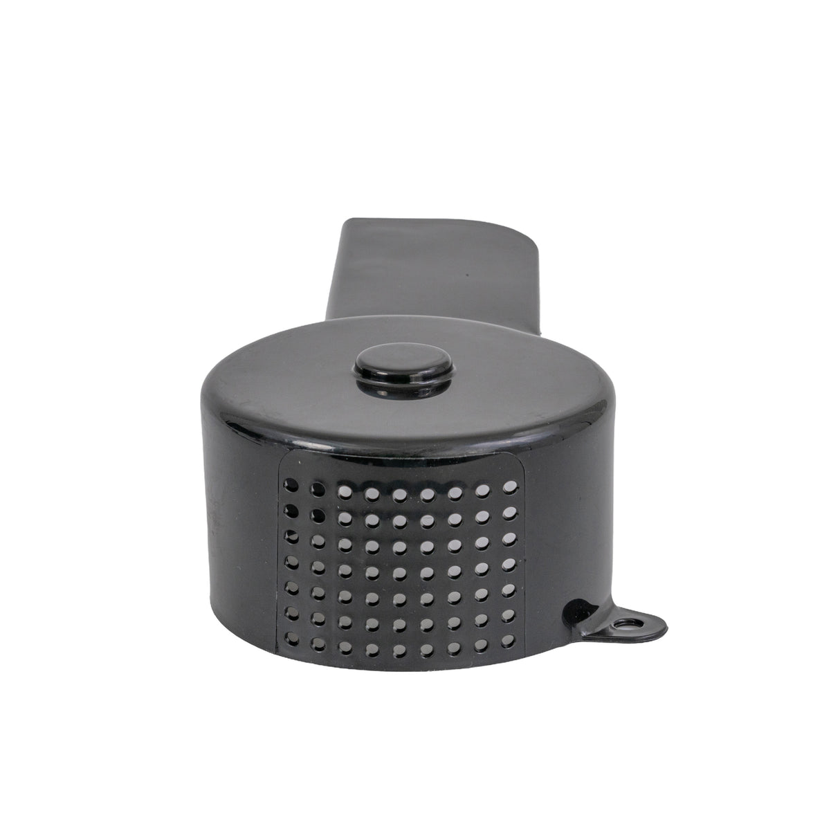 Clutch Chain Cover for the Massimo MM-MB100 Mini Bike; a close-up of a black object with multiple holes designed for the mini bike's drive clutch, showcasing its detailed structure.