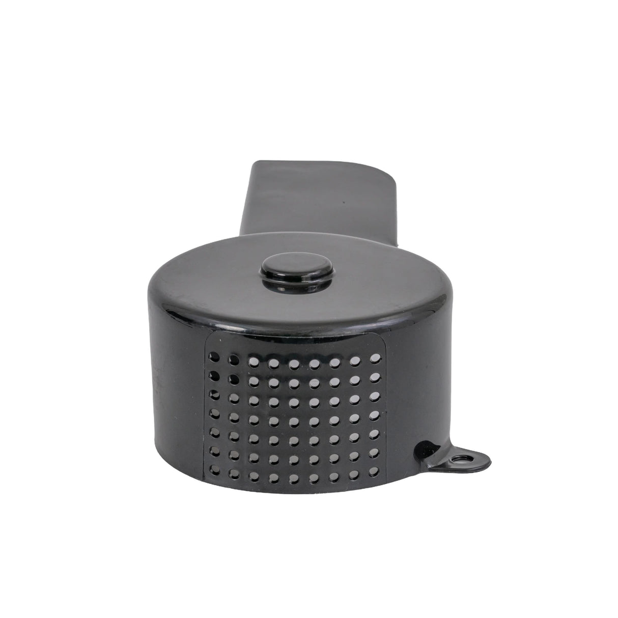 Clutch Chain Cover for the Massimo MM-MB100 Mini Bike; a close-up of a black object with multiple holes designed for the mini bike's drive clutch, showcasing its detailed structure.