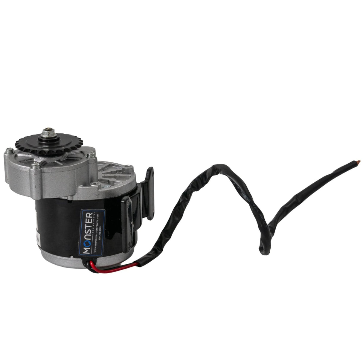 24 Volt 350 Watt MY1016Z3 Gear Reduction Electric Motor with 25 Tooth 8 mm 05T Chain Sprocket for the Razor Dirt Quad, featuring a black wire and visible gear mechanism, designed for enhanced off-road torque.