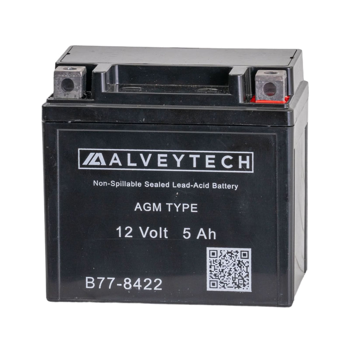 12 Volt YTX5L Replacement Sealed AGM Scooter, ATV, and Dirt Bike Battery visible with a QR code and white text on a black body, offering maintenance-free, heat-resistant, and vibration-resistant performance.