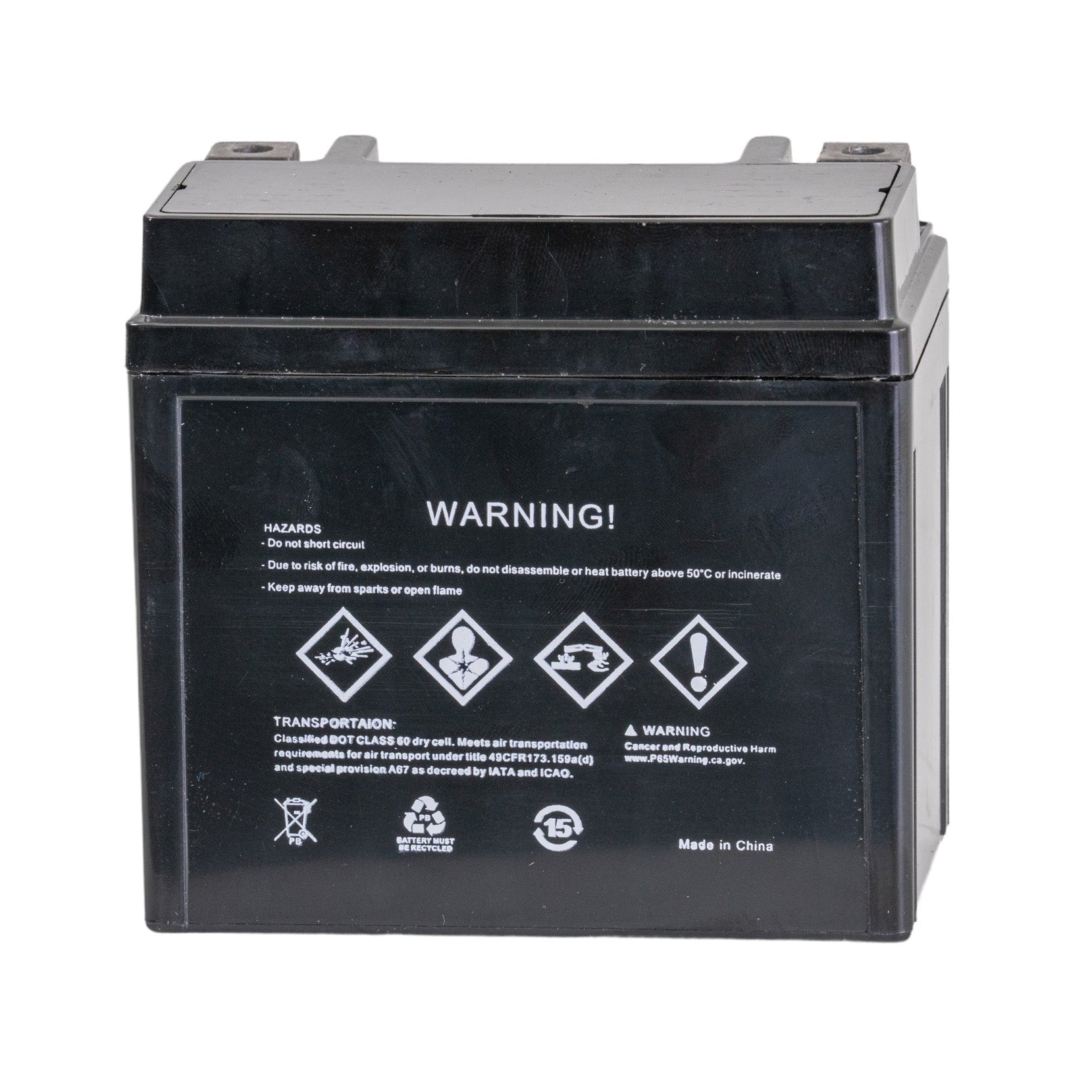 12 Volt YTX5L Replacement Sealed AGM Scooter, ATV, and Dirt Bike Battery with white text and symbols on a black rectangular body, ideal for various scooters, ATVs, and dirt bikes.