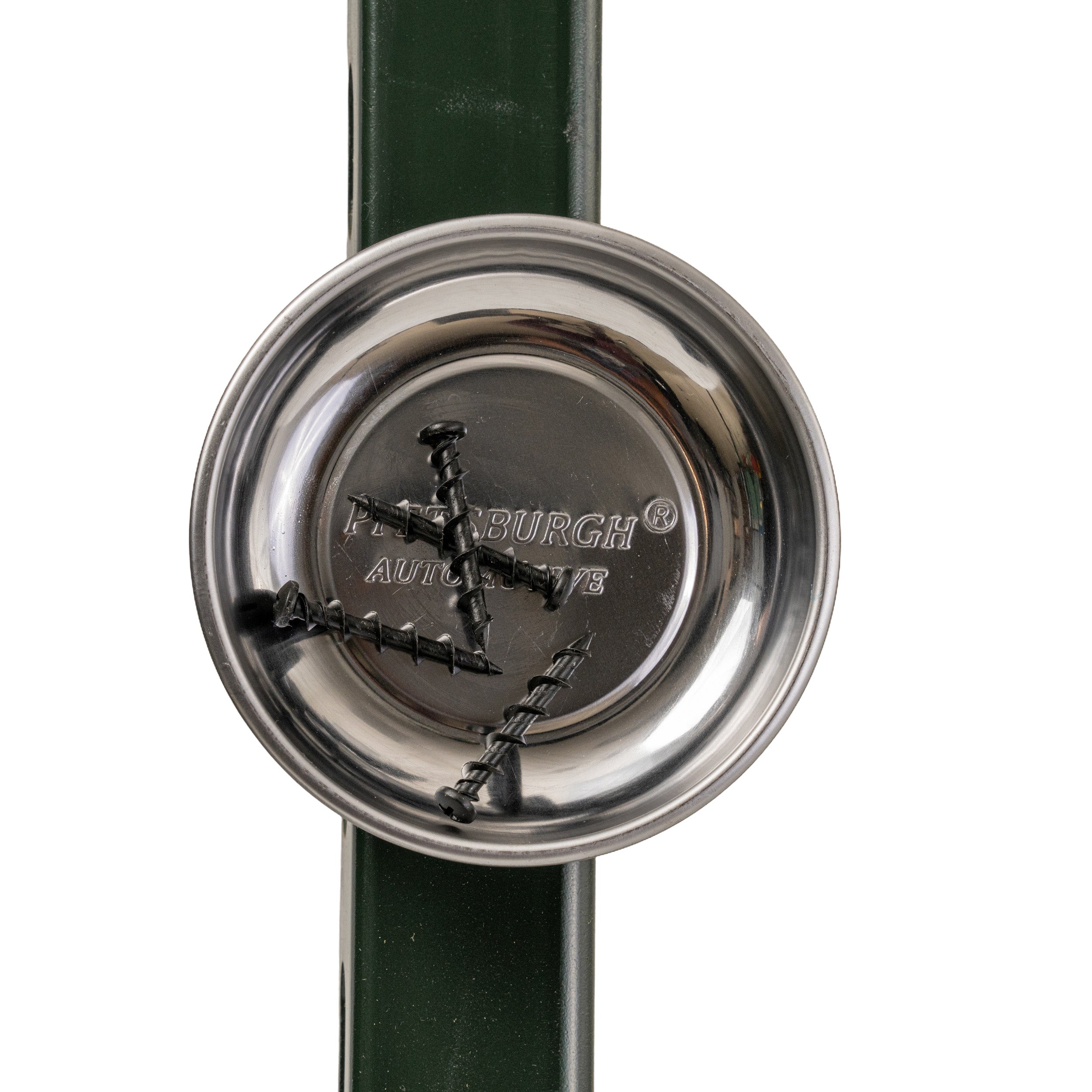 4 Stainless Steel Magnetic Parts Tray holding various screws, showcasing its strong magnetic hold. The tray is designed for versatile use, ensuring screws and small parts stay securely in place.