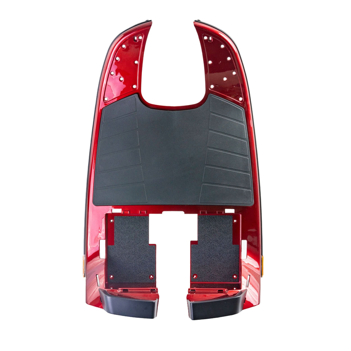Red Front Shroud Assembly for the Pride Victory 9 (SC609) featuring a sleek design with integrated black parts and grey accents, essential for maintaining your scooter or power chair's functionality.