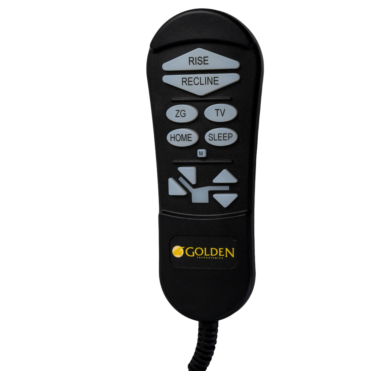 AutoDrive 3.0 7-Pin Hand Control for Golden Lift Chairs, featuring a user-friendly layout with backlit grey buttons that dim when idle, designed for easy adjustment to Zero-gravity, TV, or Sleep positions.
