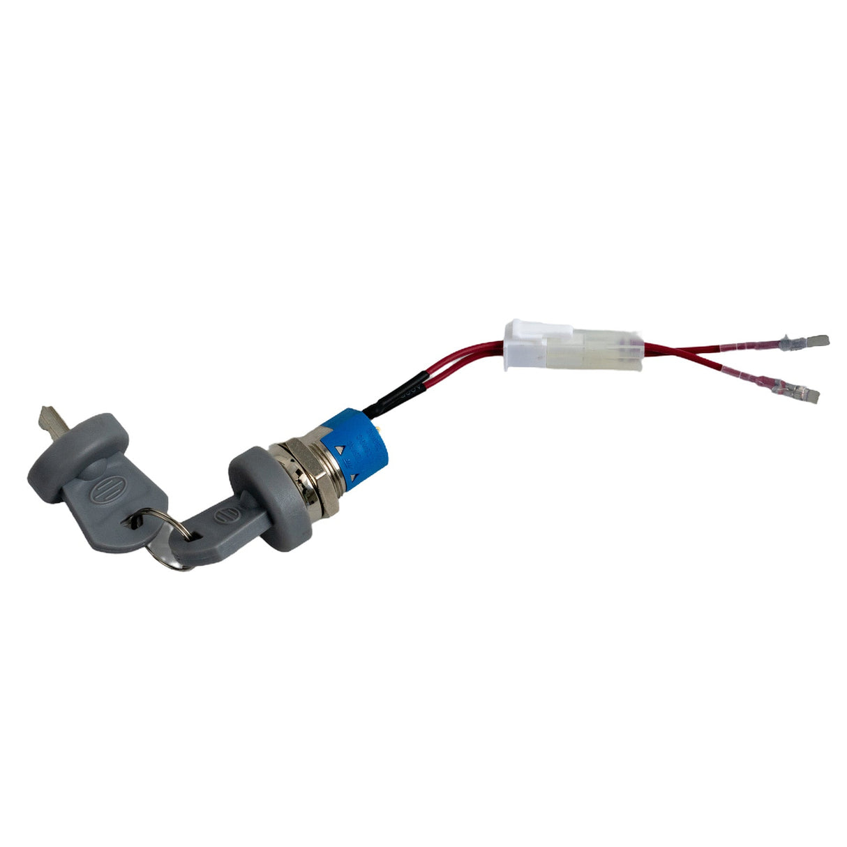 Key Switch with Keys for the Golden Technologies Companion I (GC240) and II (GC340, GC440) Scooters (Type 2), featuring a close-up of the key chain, key switch, and connecting wire.