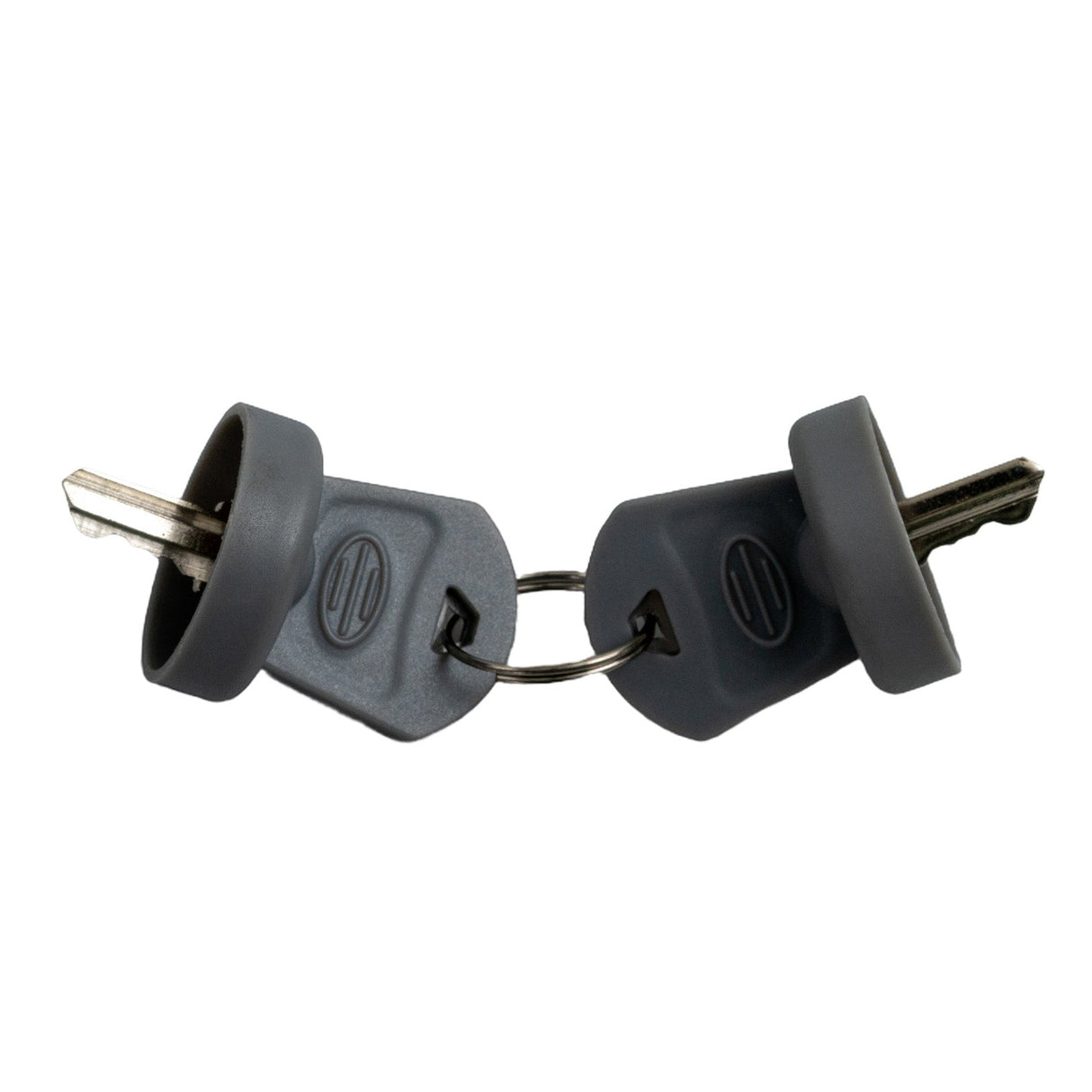 Close-up of the Key Switch with Keys for the Golden Technologies Companion I (GC240) and II (GC340, GC440) Scooters (Type 2), showing two keys attached to a keychain.